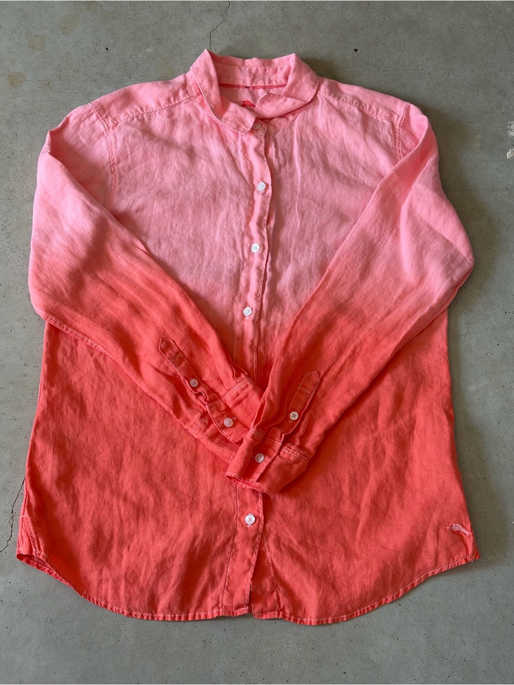 Tommy Bahama 100% Linen Pink Coral Ombre Dip Dye Button Down Shirt Top Medium